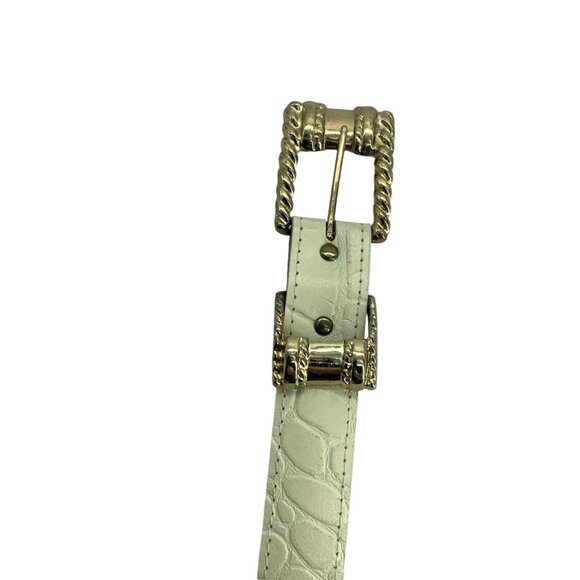 Vtg Michael Bernard Cream‎ Embossed Leather Belt Women USA Made Gold Tone main image 5